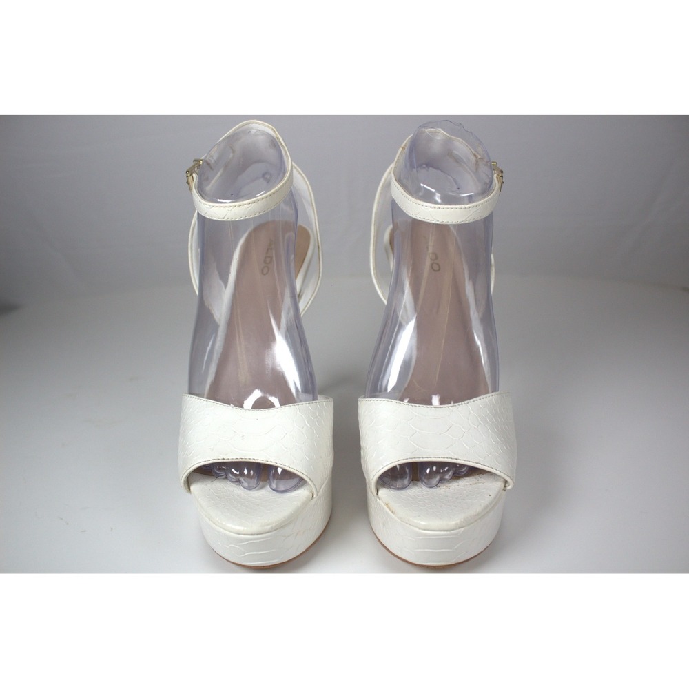 ALDO Neuling Womens US 8.5 Platform Heels White Crocodile Leather Ankle Strap